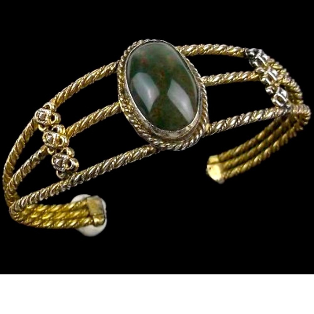Vintage Gold Wash Turquoise Cuff Bracelet size 7.5” - 9”‎